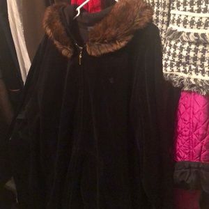 Lauren Ralph Lauren Black velour sweatsuit with fur lined hoodie